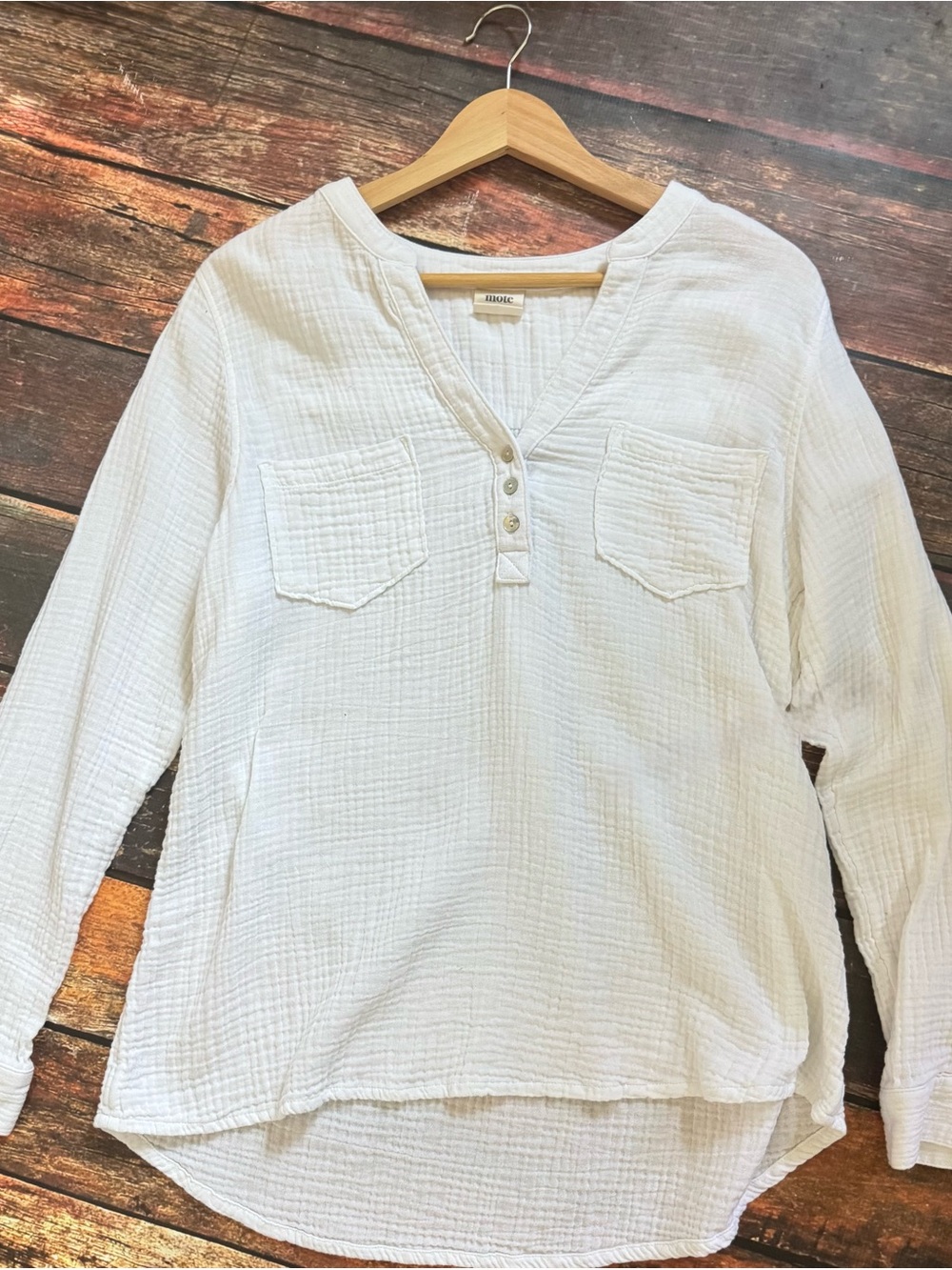 Mote White Cotton Gauze Henley Tunic Top XL